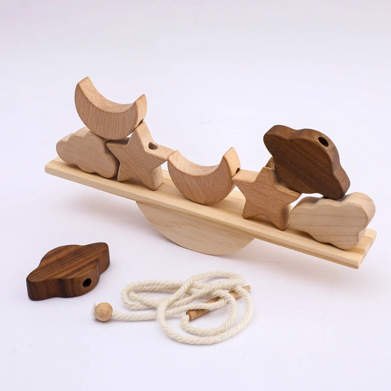 Baby Threading Toy Outer Space Wooden Seesaw Toy Blocks Board Games Montessori Hands-on Ability Educational Children Blocks Gift