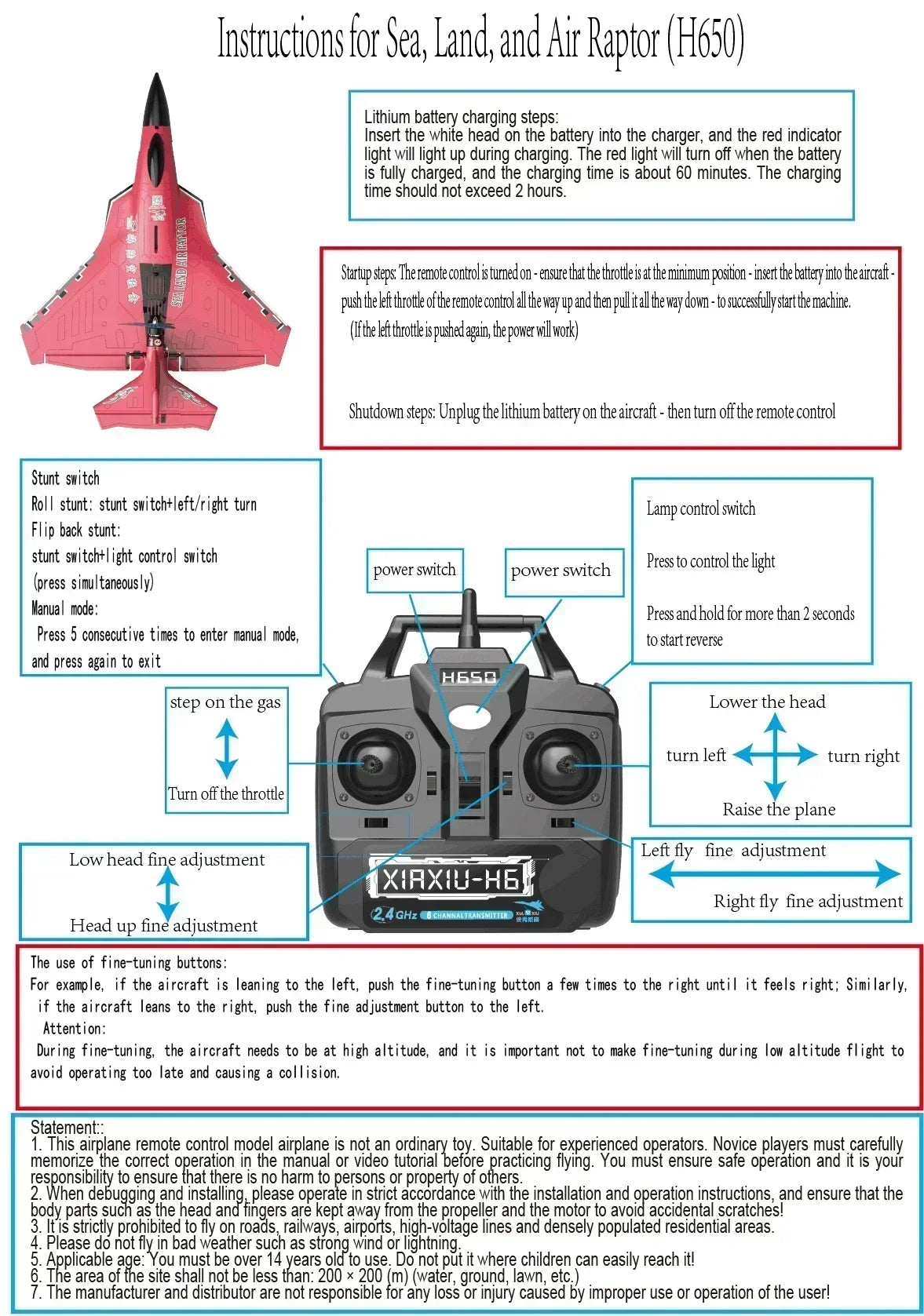 New H650 Raptor Water Land Air Fixed Wing Foam Waterproof Aircraft Brushless Motor Radio-controlled Aircraft Electric Aircraft