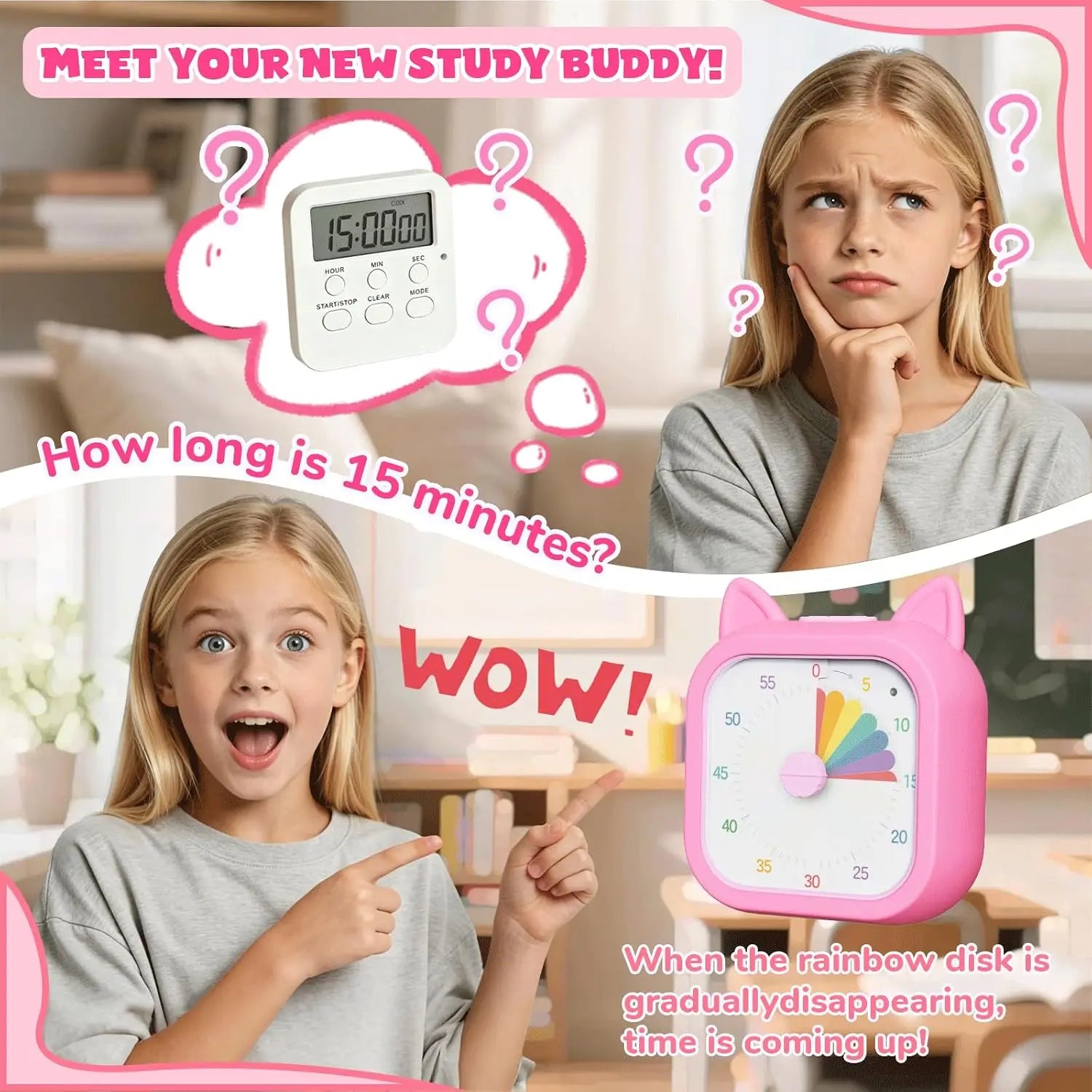 Kids Timer Self Discipline Device Visual Time Management Tool 60 Minutes Countdown Students Study Homework Focus Learning Clock