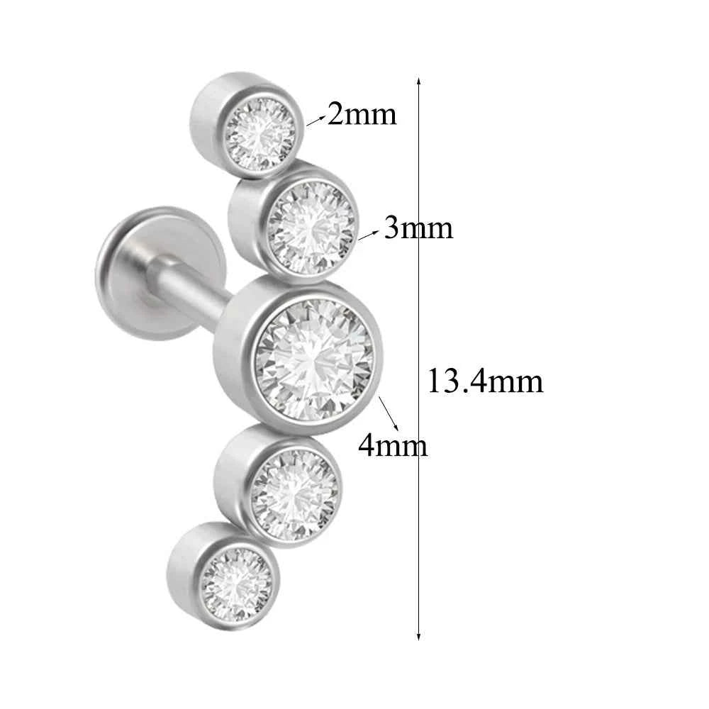 1PC Surgical Steel  Silver Color Labret Flat Base Ear Studs Crystal Cluster Helix Tragus Cartilage Piercing Jewelry 16G