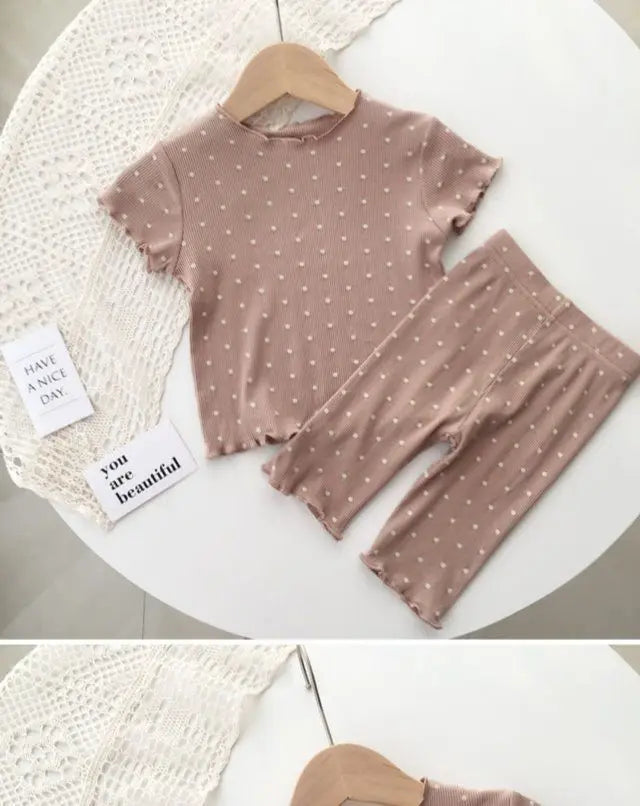 New Korean Home Clothes Baby Girls Summer Pajamas Suits Two-piece Flora Print Tshirt 1-8 Years Short Sleeve Tops+Short Pants