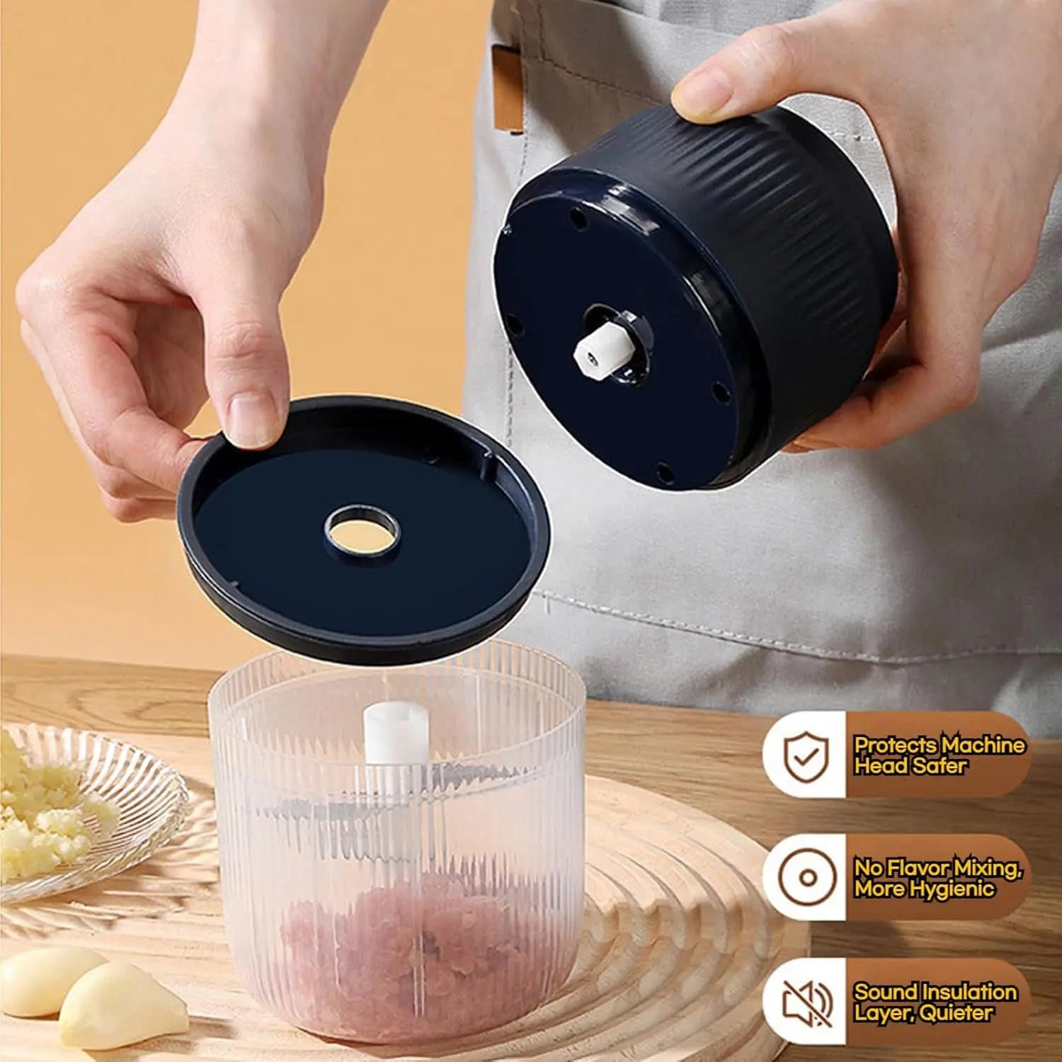 Electric 200ml Garlic Chopper Vegetable Crusher Kitchen Food Mashers Press Machine - Efficient Chopping Tool for Vegetables And Garlic