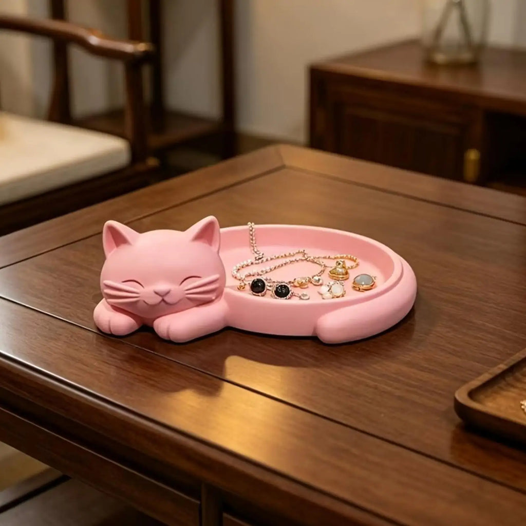 Cat Shaped Jewelry Organizer Tray for Keys Earrings Cute Feline Design Desktop Storage Tray Home Decoration Accessories