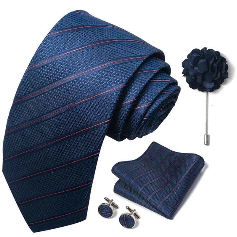 Luxury Mens Ties Floral Black Gold Ties Paisley NeckTie Pocket Square Cufflinks Brooch Set Men's Wedding Party Tie