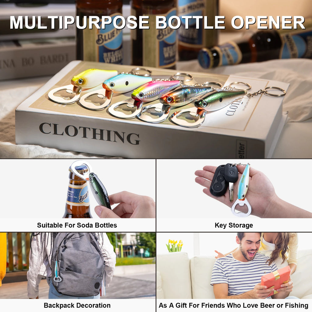 Goture Durable Beer Bottle Opener Fishing Lure Shape Key Design Stainless Steel Flat Speed Bottle Cap Opener for Kitchen Tool