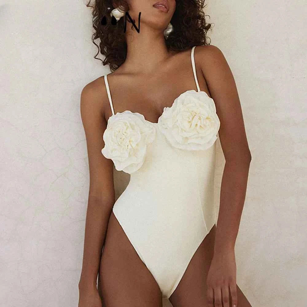 2026 New Sexy White 3D Flower Solid Two Piece Push Up Bikini Set Luxury Swimwear Women Swimsuit Beachwear Summer Bathing Suit