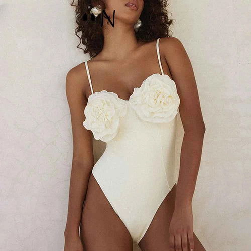 2026 New Sexy White 3D Flower Solid Two Piece Push Up Bikini Set Luxury Swimwear Women Swimsuit Beachwear Summer Bathing Suit
