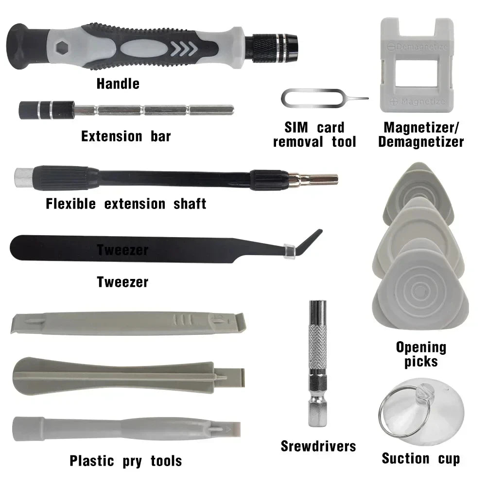 Precision electronic magnetic repair tool set, including repair boxes for computers, iphones and home computers