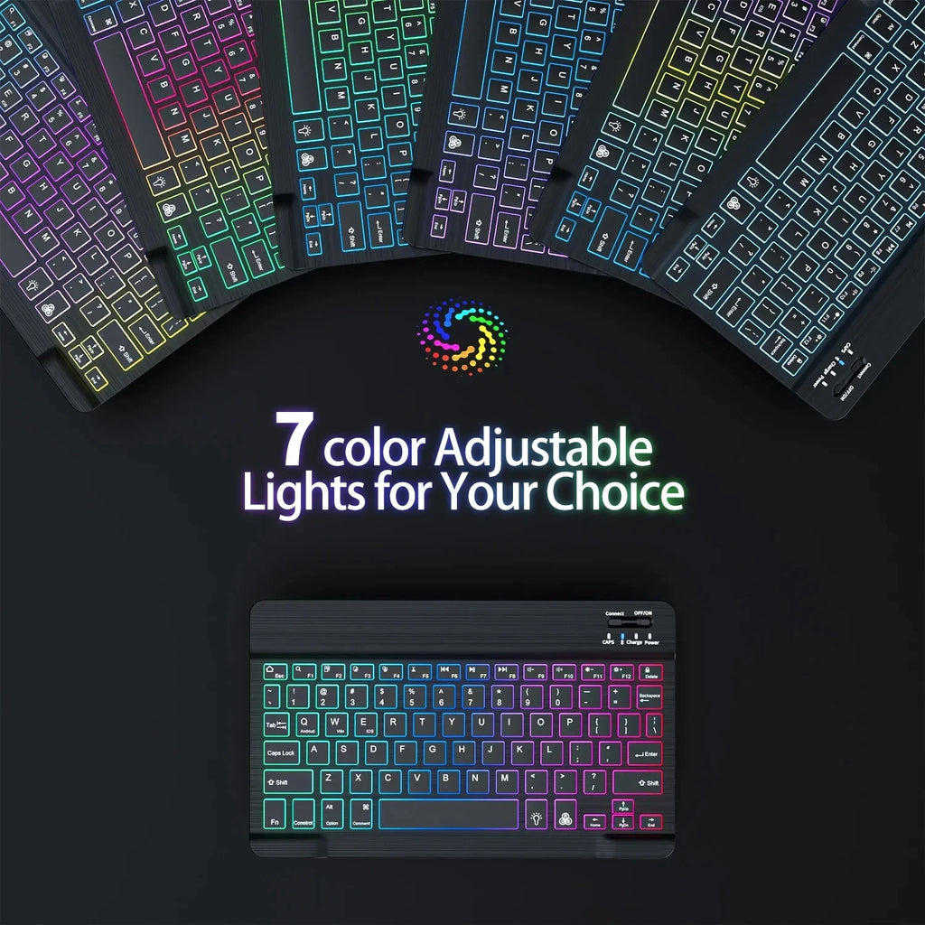 Mini Backlit RGB 10inch Bluetooth Keyboard Wireless Mouse Rechargeable for Spanish Russian Hebrew Korean French Arabic Portugal