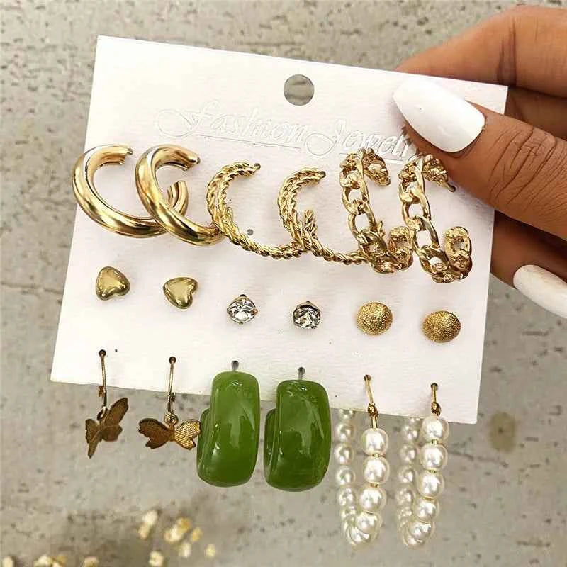 Silver Color Twist Hoop Earrings Set Brincos Heart Pearl Hoops Vintage Metal Geometric Earrings for Women 2023 Trendy Jewerly
