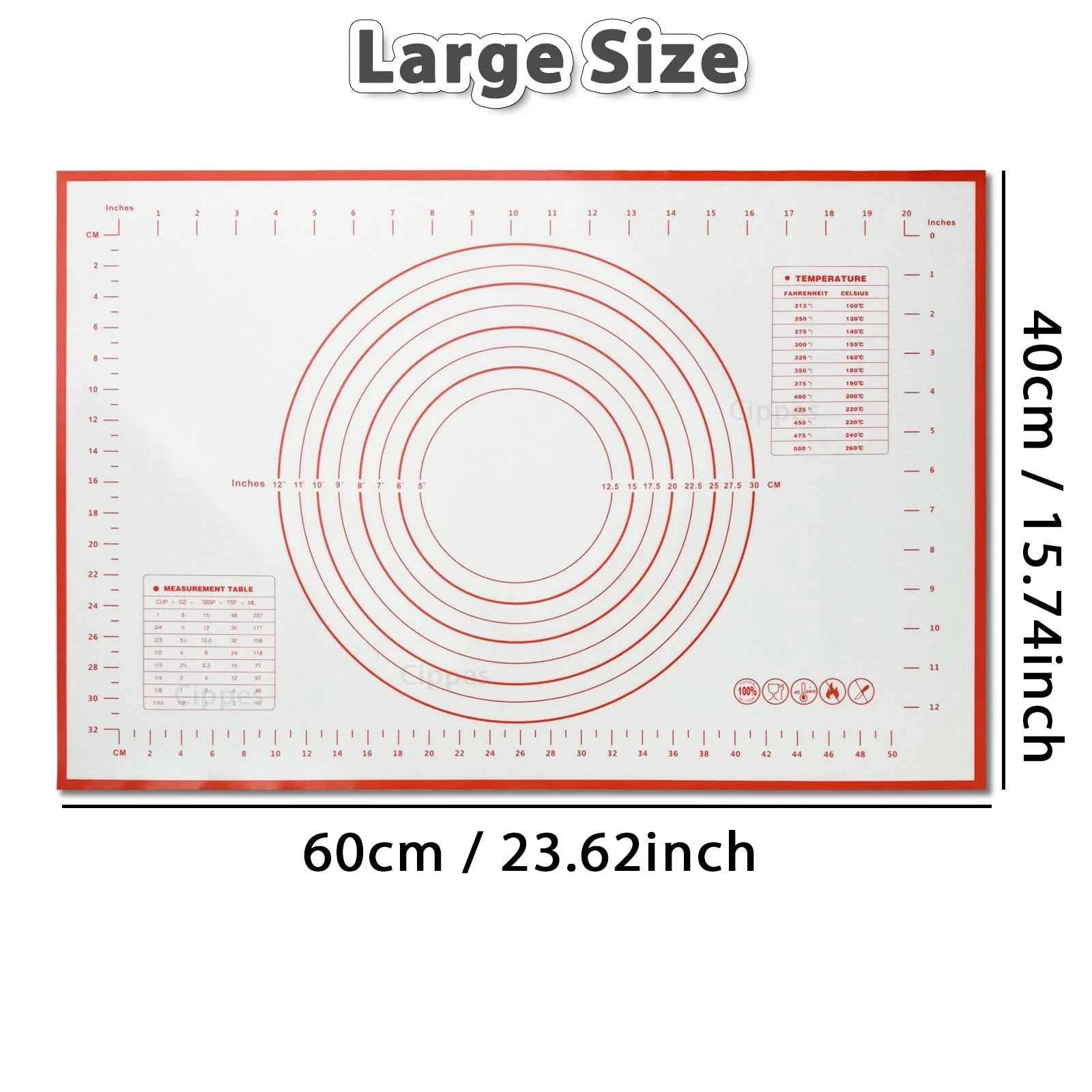 Silicone Pastry Mat with Measurements, 16x24Inch Large Non Stick Non Slip Baking Mat for Rolling Dough, Pizza Pie Crust Fondant