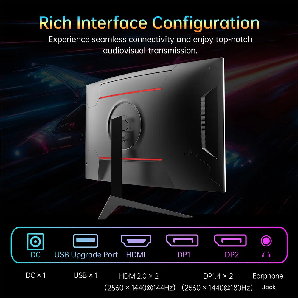 KTC H32S17 Gaming Monitor 32-inch 2560x1440 QHD 180Hz HVA Curved 1500R 300cd/m2 Brightness, 125% sRGB, 1ms(MPRT) Response Time