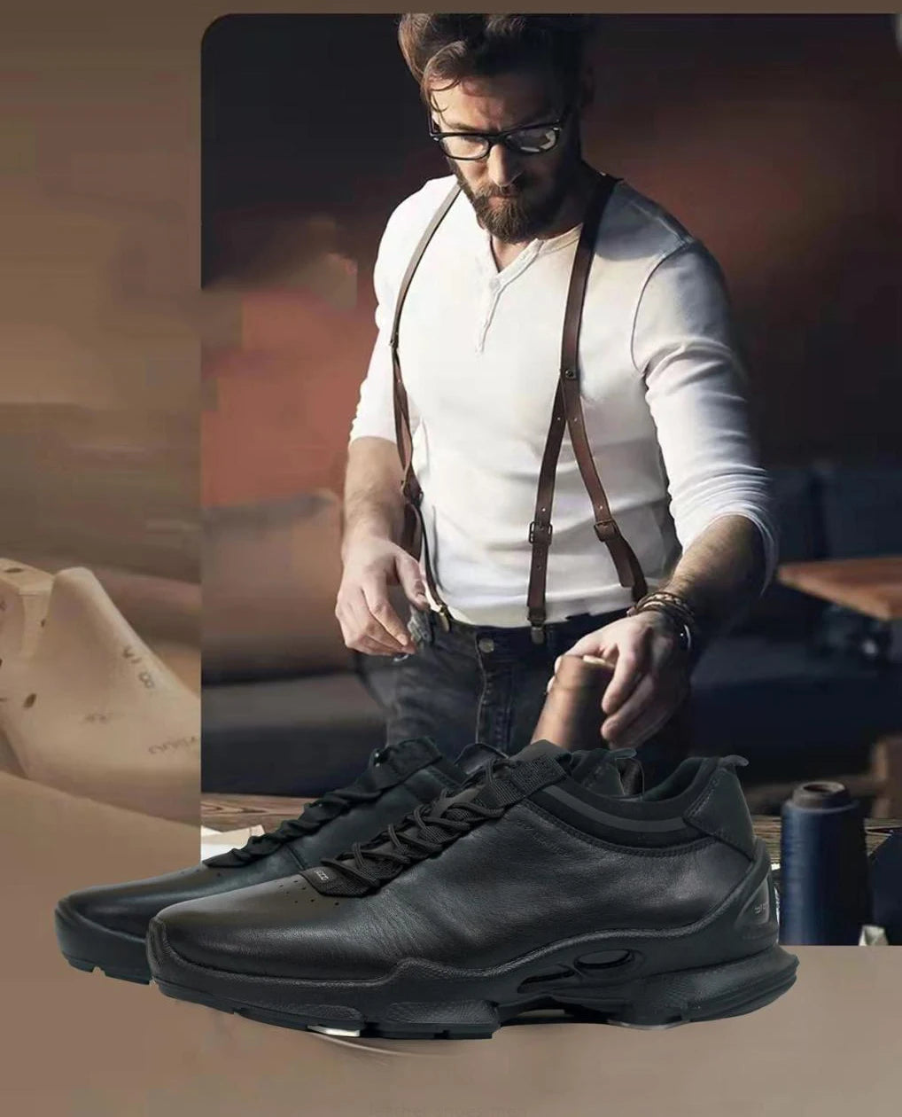 Natural Genuine Leather Shoes Men Athletic City Walk Casual Luxury Brand Cowhide Sneaker Stylish Business Office Training White