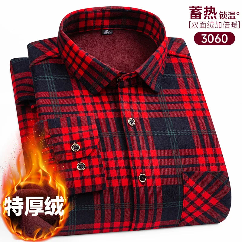 Men's long-sleeved shirt with fleece thickened warm autumn and winter plus size 8XL9XL slim casual plaid everything comfortable