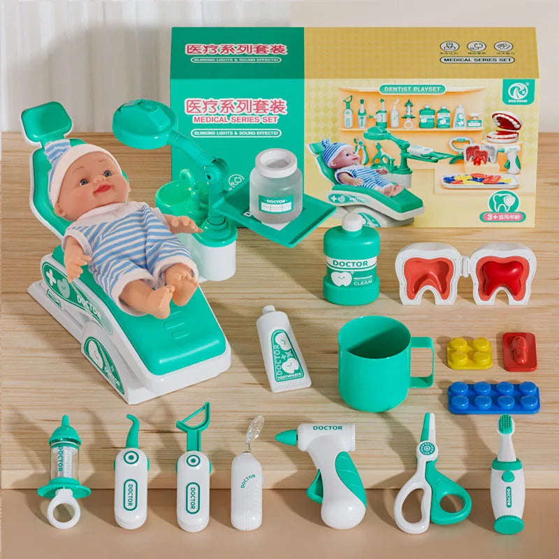 Kids Doctor Play Set Medical Kit with Dental Tools Simulation Dentist Game Pretend Role Play Toys for Boys Girls Gifts
