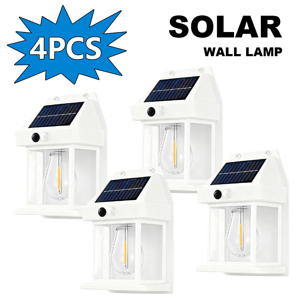 Lot de 4 lampes solaires vintage d'extérieur étanches avec détecteur de mouvement LED, lumières d'ambiance pour jardin, accessoires muraux pour patio, garage