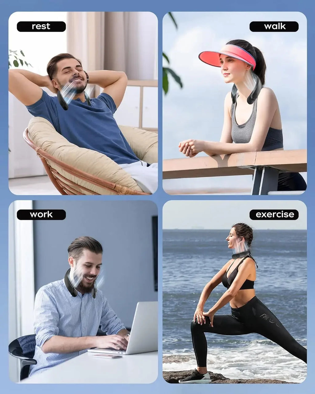 S8 Neck Fan 4 core motors Cooling Rechargeable Air Conditioning Fans Air Cooler 4000mAh Air Conditioner 3 Speed For Sports