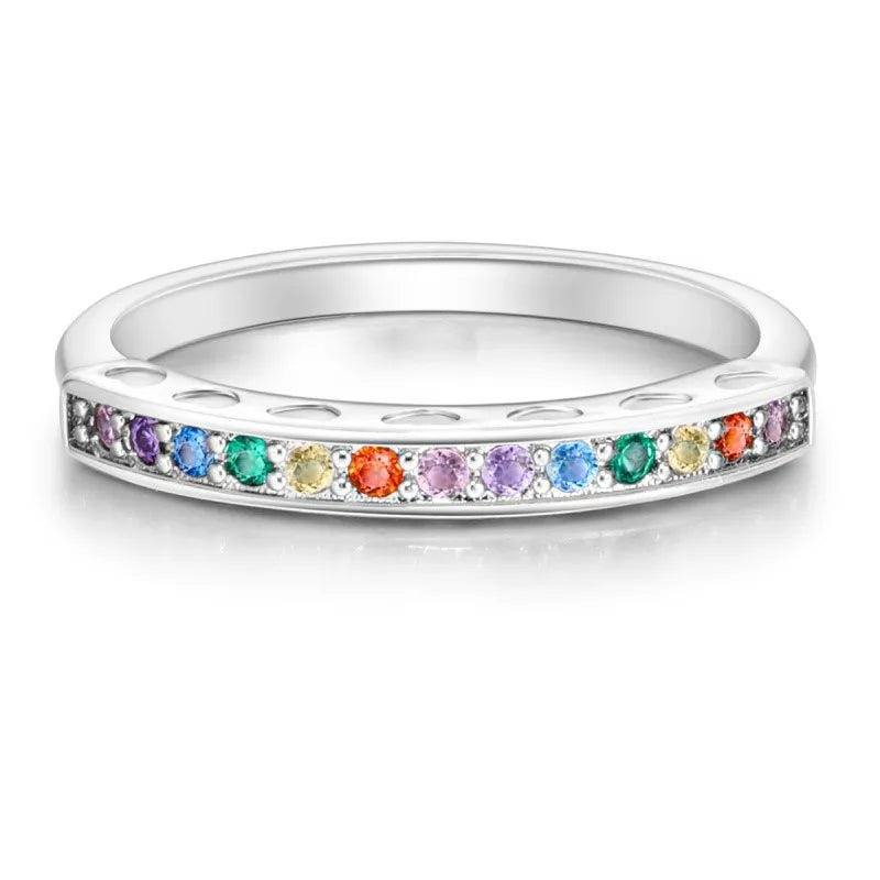 MISEFF Real 925 Sterling Silver Double Rings Simple Color Zircon Rings For Wedding Engagement Birthday Silver Jewelry Gift
