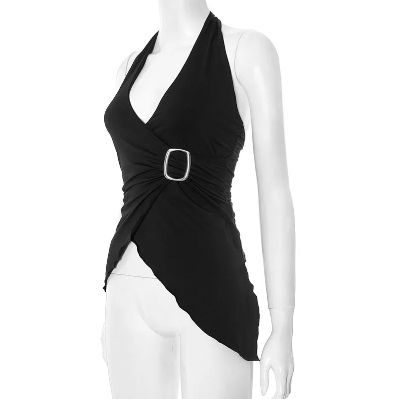 gestring Women Vest 2025 Summer New Solid Sleeveless V Neck Halter Cross Sexy Top Fashionable Slim Fit Short Ladies Tanks Camis