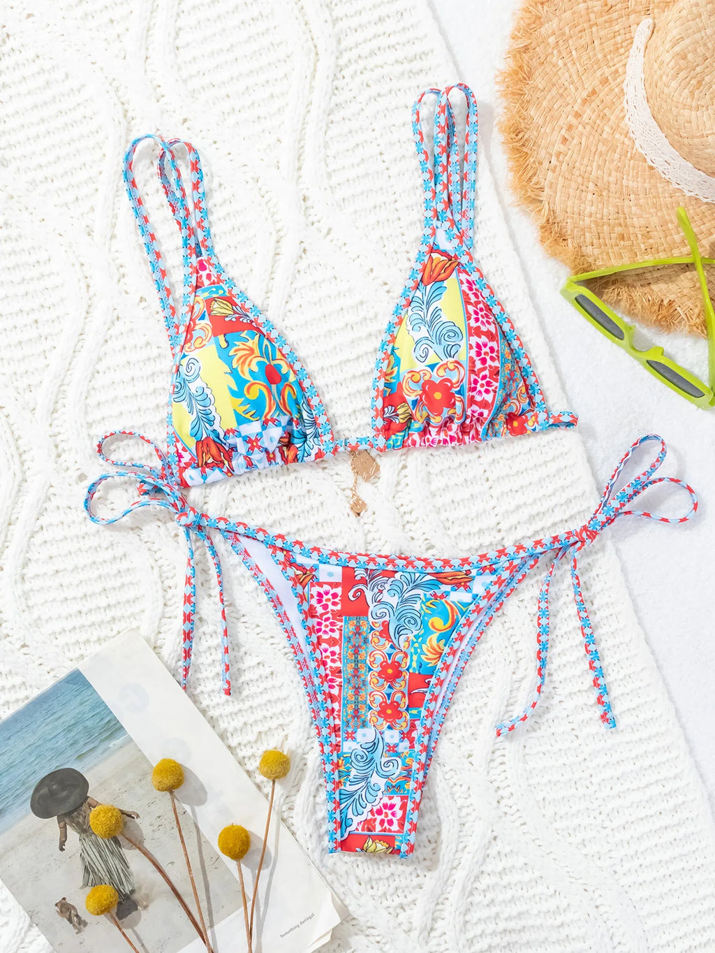"2026 New Triangle Bikini Set - Floral Print Push Up Swimsuit & Brazilian Bottoms"