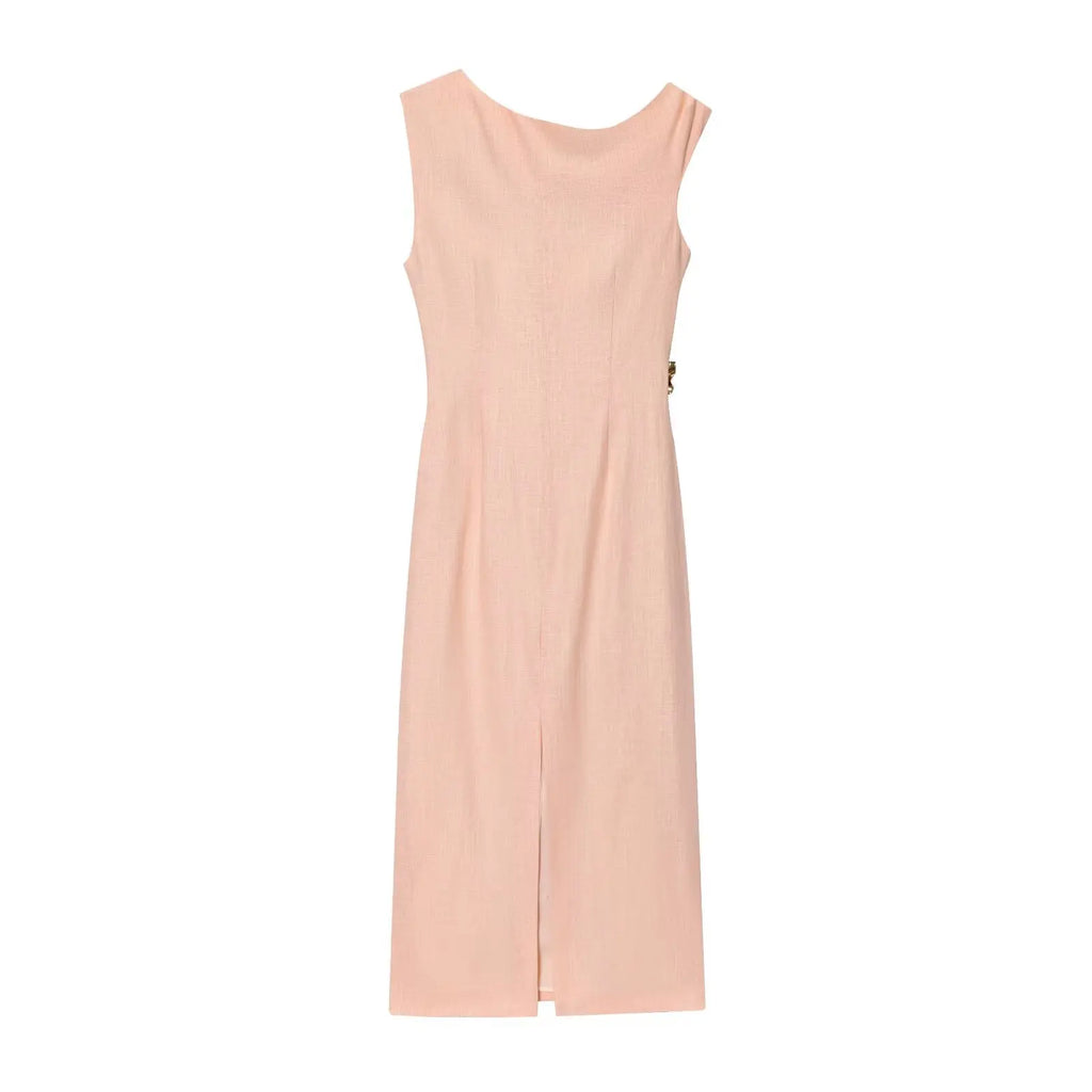 HH Woman's Summer Sexy Fashion Long Dress Solid Sleeveless Asymmetry Dresses Female Holiday Style Slit Slim Chic Dress