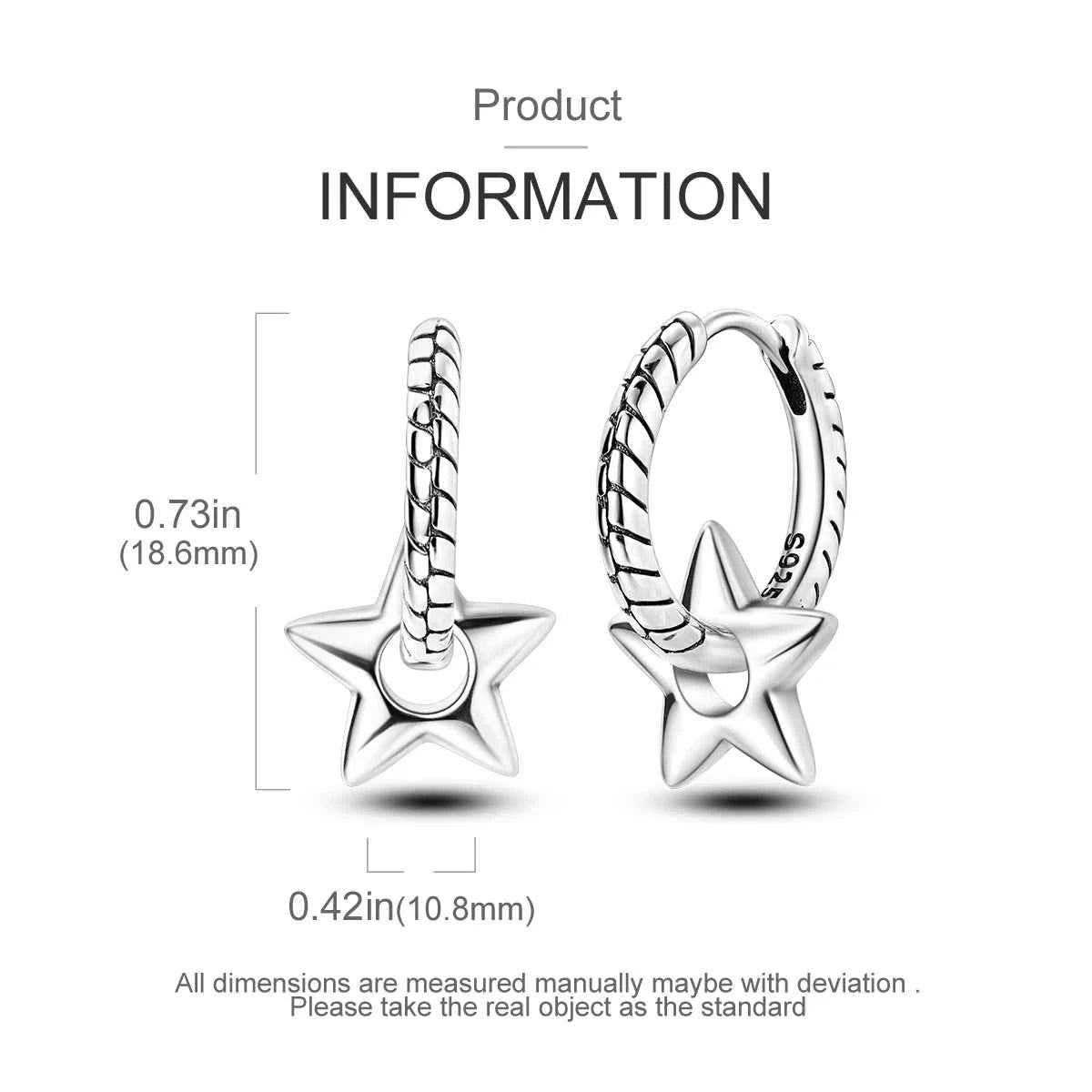 2024 New Sterling Silver S925 Ear Loops Star Ringed Snake Bone Earrings Pendant Simple Jewelry For Women Girls Party Gifts