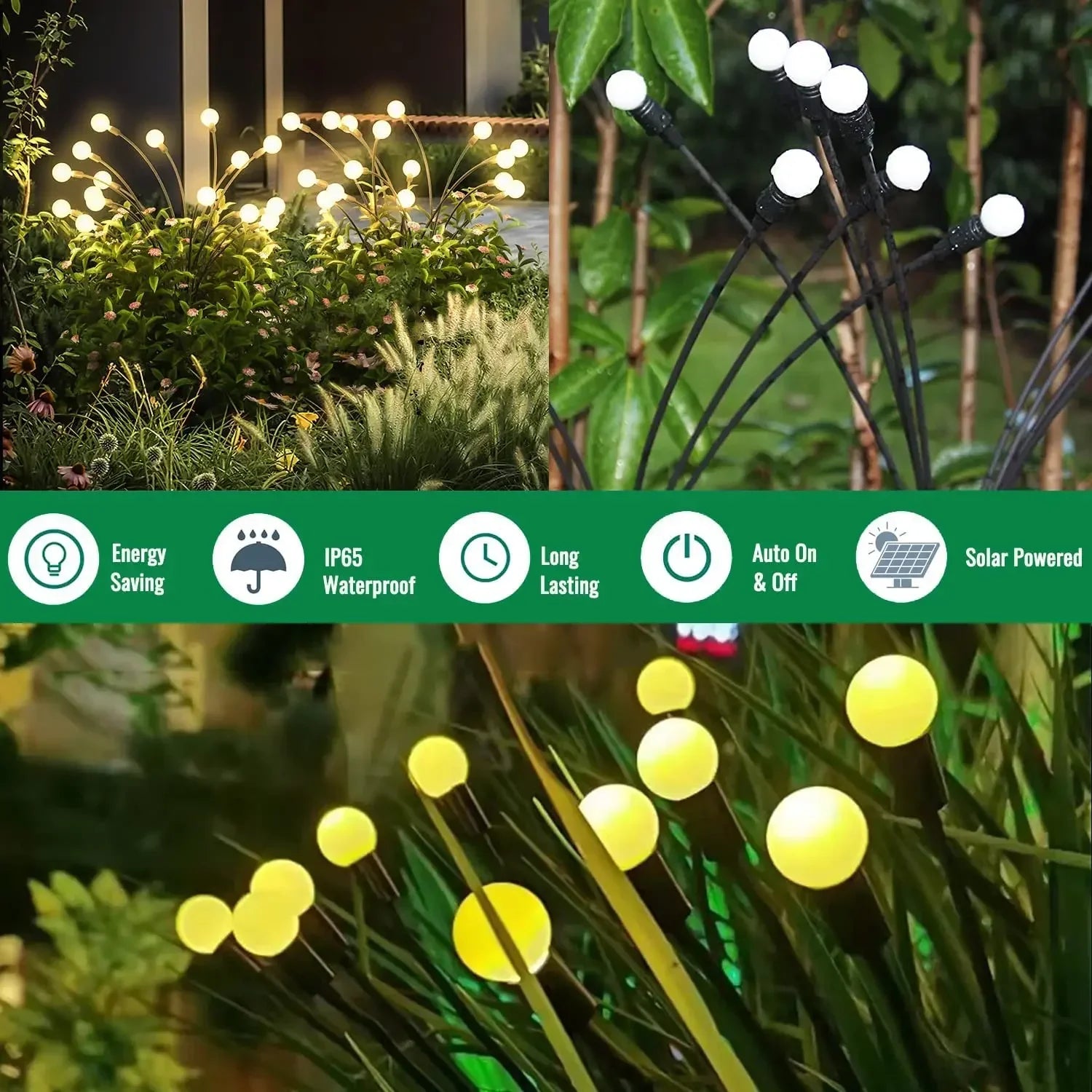 6/810 LED Solar Garden Lights Powered Firefly Lights Outdoor Waterproof Vibrant Garden Lights for Patio Pathway Decoration,Warm