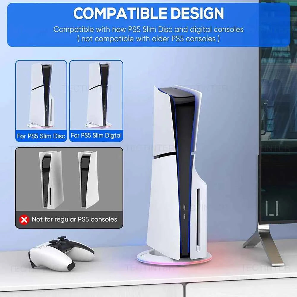 Vertical Cooling Stand for PS5 Slim / PS5 Pro Console Anti-Slip Base Bracket With RGB Light Holder for PS5 Slim Accessories
