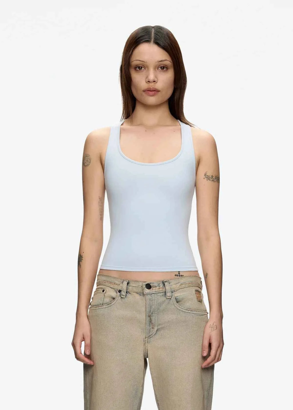 Tank Classic X-shaped Backless Baby Blue and Misty Gray Multi-color Comfortable Elastic Waist Tight Fit Backless Top