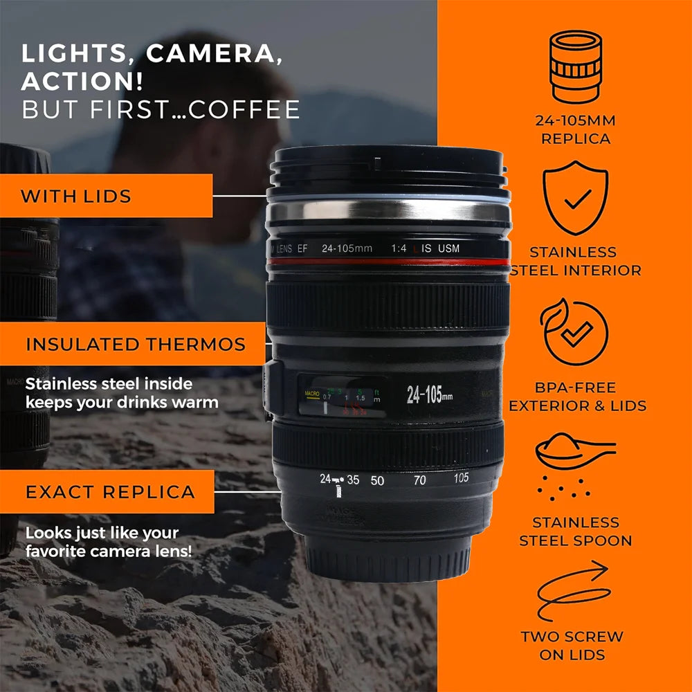 Coffee Mug Thermal  Camera Len Cup Tnsulated Water Bottle  Stainless Steel Tumbler Leakproof Vacuum Flasks for Camping Drinkware