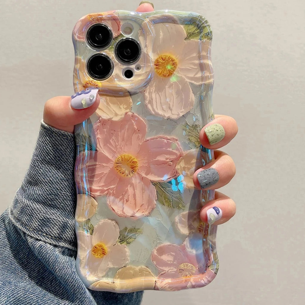 Blue Light Long-lasting Non-fading Anti-fingerprint Flower Phone Case for iPhone 17 16 15 14 13 12 11 Pro Max + Plus Back Cover