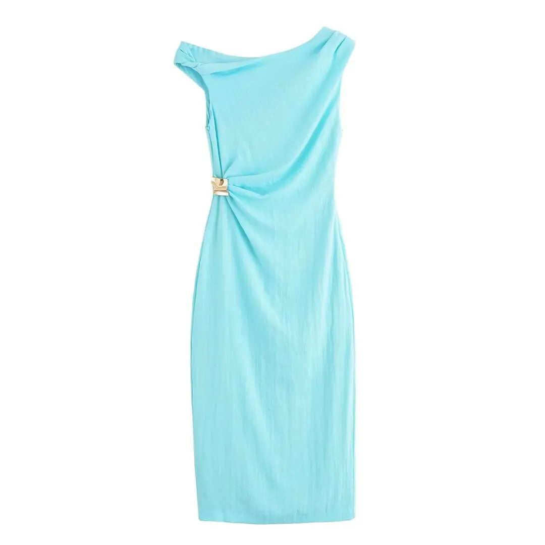 HH Woman's Summer Sexy Fashion Long Dress Solid Sleeveless Asymmetry Dresses Female Holiday Style Slit Slim Chic Dress