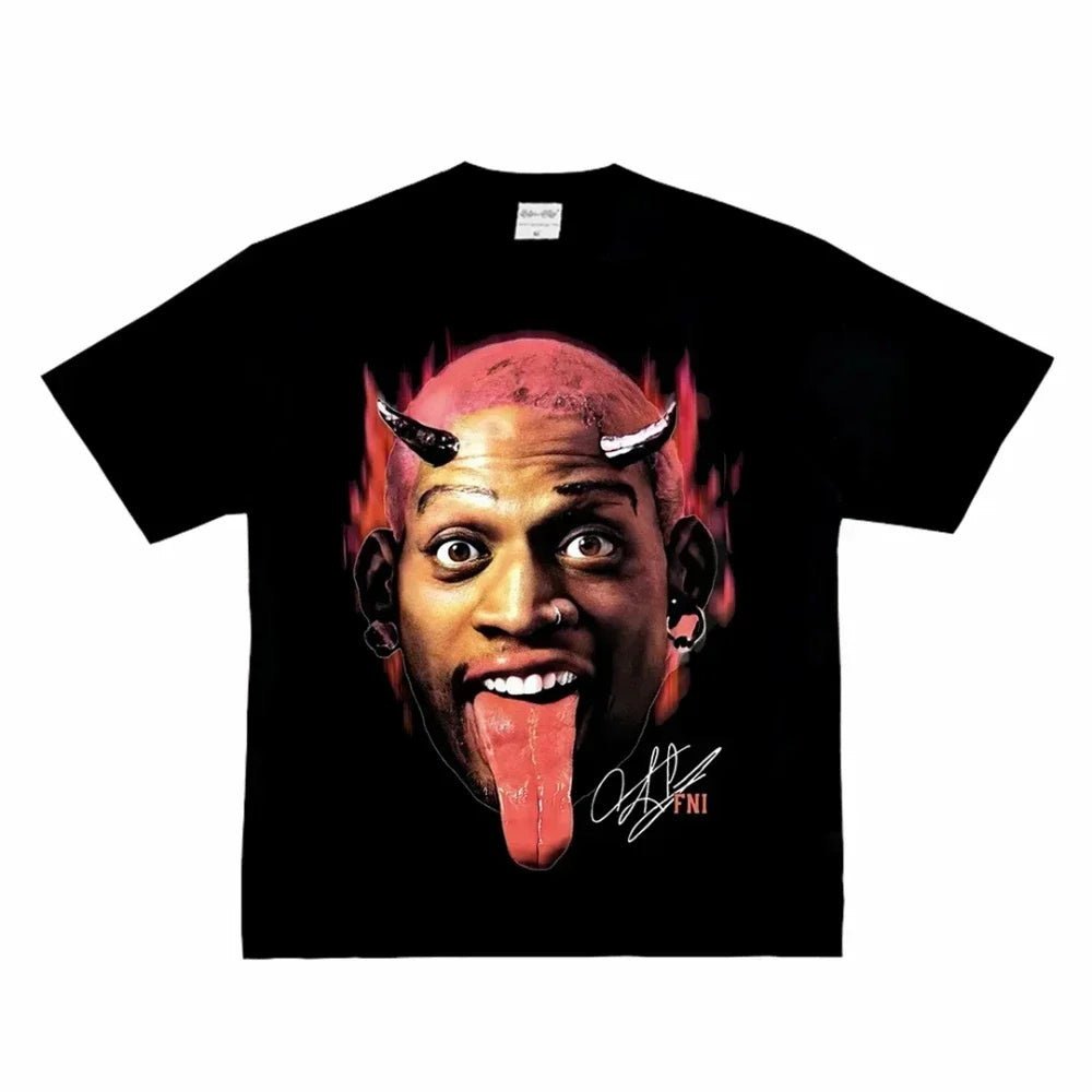 Fashion Men Women T-shirt Rodman American Street Big Head Crew Neck Short Sleeve Cotton T-Shirt Loose Street Wear Tops Clothing