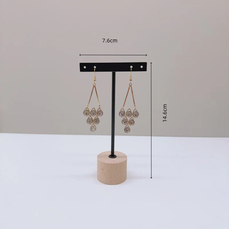 Metal T Bar Earring Display Stand Jewelry Stand with Wooden Round Base Earring Hanging Holders Jewelry Organizer