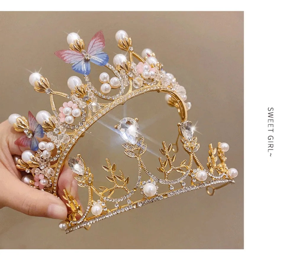 Children's Princess Crown Crystal Tiara Girls Hair Accessories High-end Atmosphere Dance Performance Birthday Gift Crown