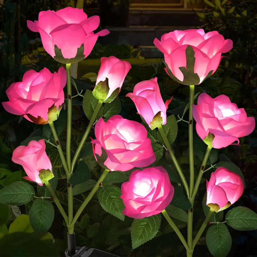 Solar Led Lights Outdoor Decorative 5 Heads Solar Garden Lights Waterproof Rose Flower Lawn Lamp for Yard Patio Garden Decor