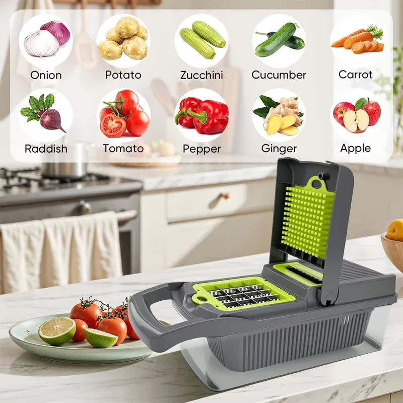 Hot 16Pcs Set Vegetable Chopper Onion Chopper With Handle Ideal For Food Grating Slicing Dicing And Shredding In Kitchen