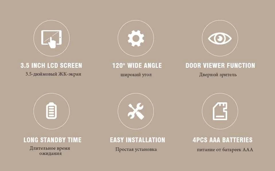 KAK 3.5" Digital Door Peephole Camera Electronic Door Viewer Bell 120 Degree Wide Angle HD Screen Home Security System Hardware