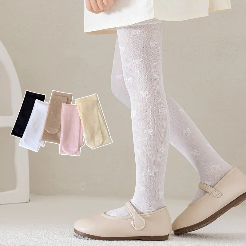 Summer Kids Thin Tights Girls Fashion Bow Print Stockings Baby Mesh Breathable Princess Pantyhose Children Ballet Dance Leggings