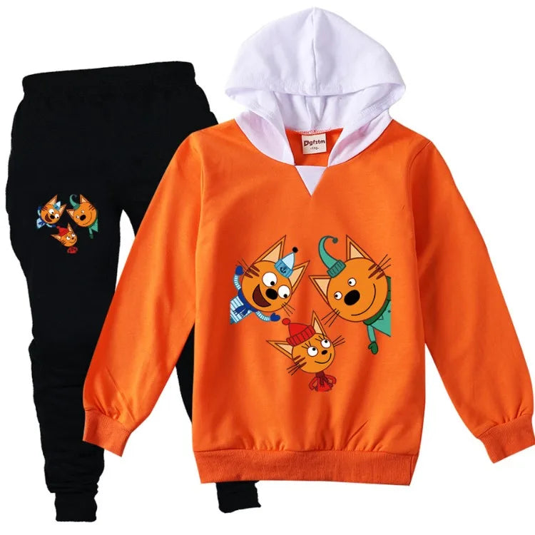 Kid-e-cats Clothes Kids Russian Три Кота My Family Three Happy Cats Hoodie Girls Outfits Children's Sets Boy Clothing