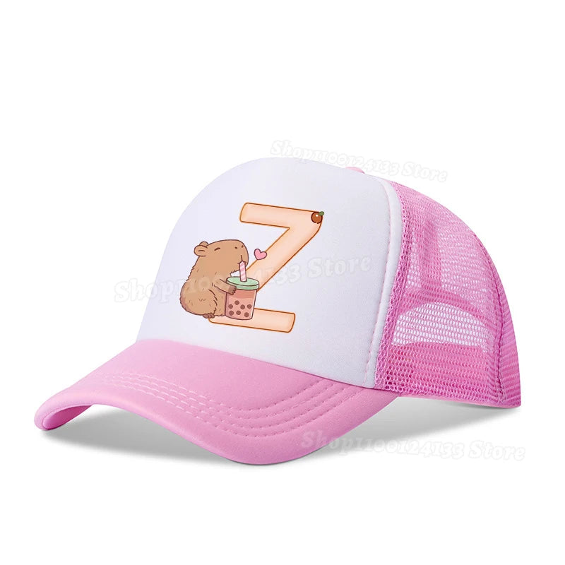 Capybara Cute Baseball Cap Girl Women Letters A-Z Anime Printed Hat Outdoor Casual Sunshade Summer Kids Boys Cap Kawaii Gift Hot