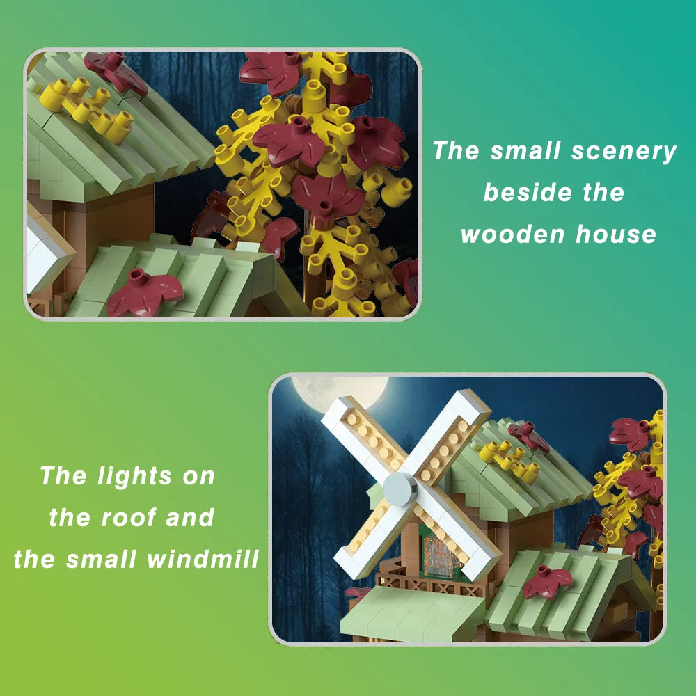 Creative street view building model building blocks forest tree house puzzle windmill tree house decoration toys