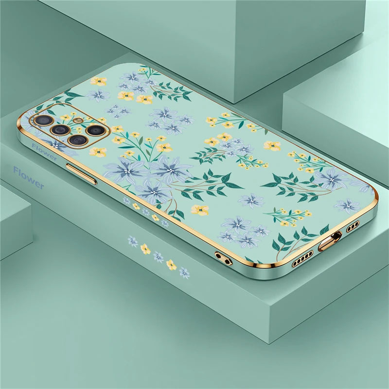 A51 Plating Phone Case For Samsung Galaxy A71 A50 A30 A20 A10 A10S A21S Silicone Soft Pattern Flower Cover Cases