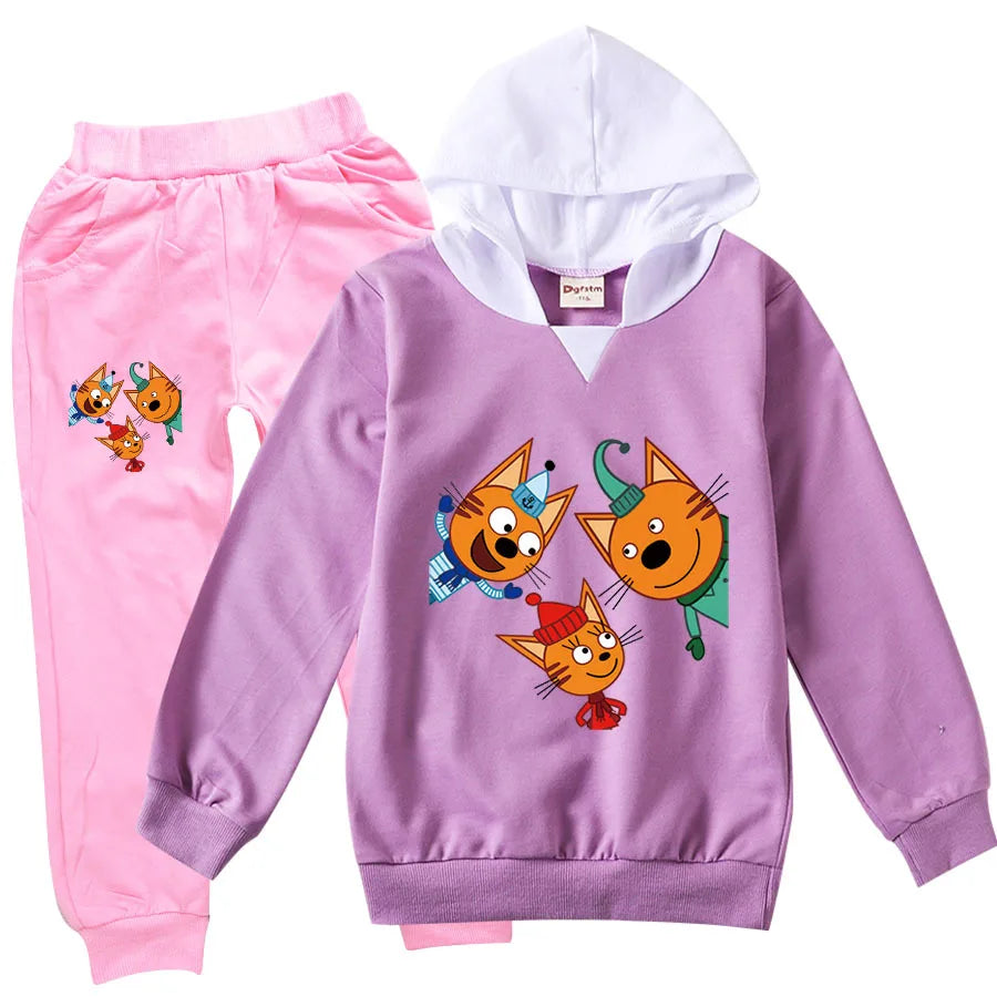 Kid-e-cats Clothes Kids Russian Три Кота My Family Three Happy Cats Hoodie Girls Outfits Children's Sets Boy Clothing