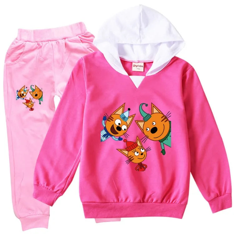 Kid-e-cats Clothes Kids Russian Три Кота My Family Three Happy Cats Hoodie Girls Outfits Children's Sets Boy Clothing