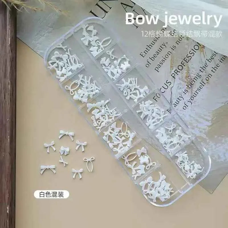 12/16 compartment burgundy bow nail art decorations, New Year's Valentine's Day accessories, nail accessories