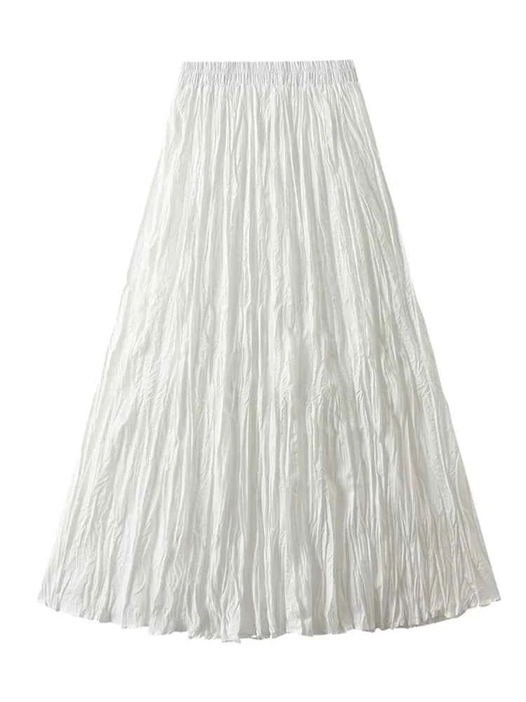 KarSaNy Long Pleated Skirts For Woman High Waist Large Hem White Skirt Summer Women's A Line Maxi Skirts For Women 2026 Long