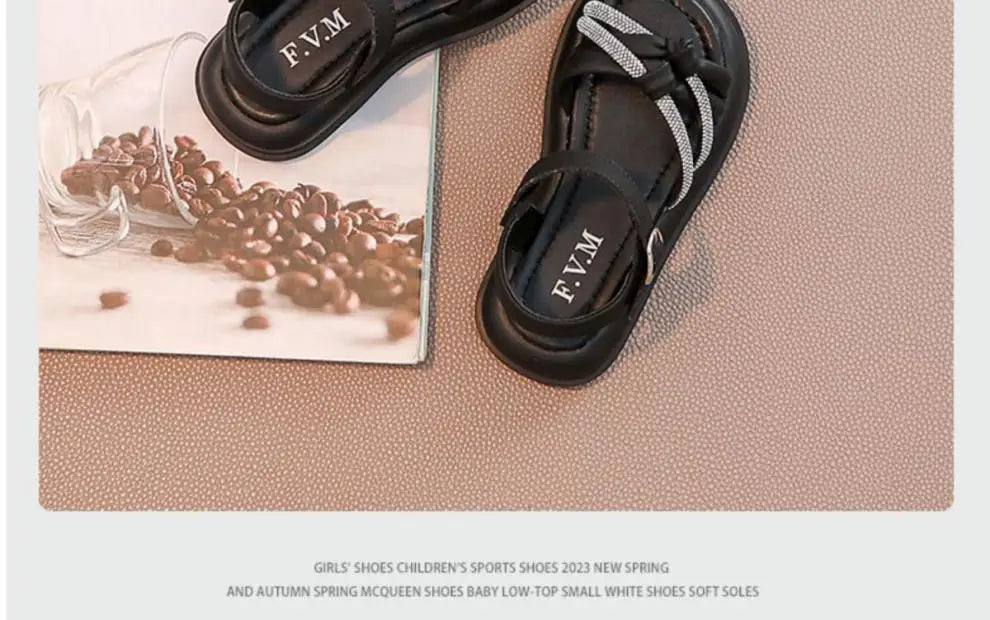 2026Summer Princess Girls Sandals Summer Children Beach Shoes Girls Open-toed Sandals Soft PU Leather Flat Kids Sandals For Girl