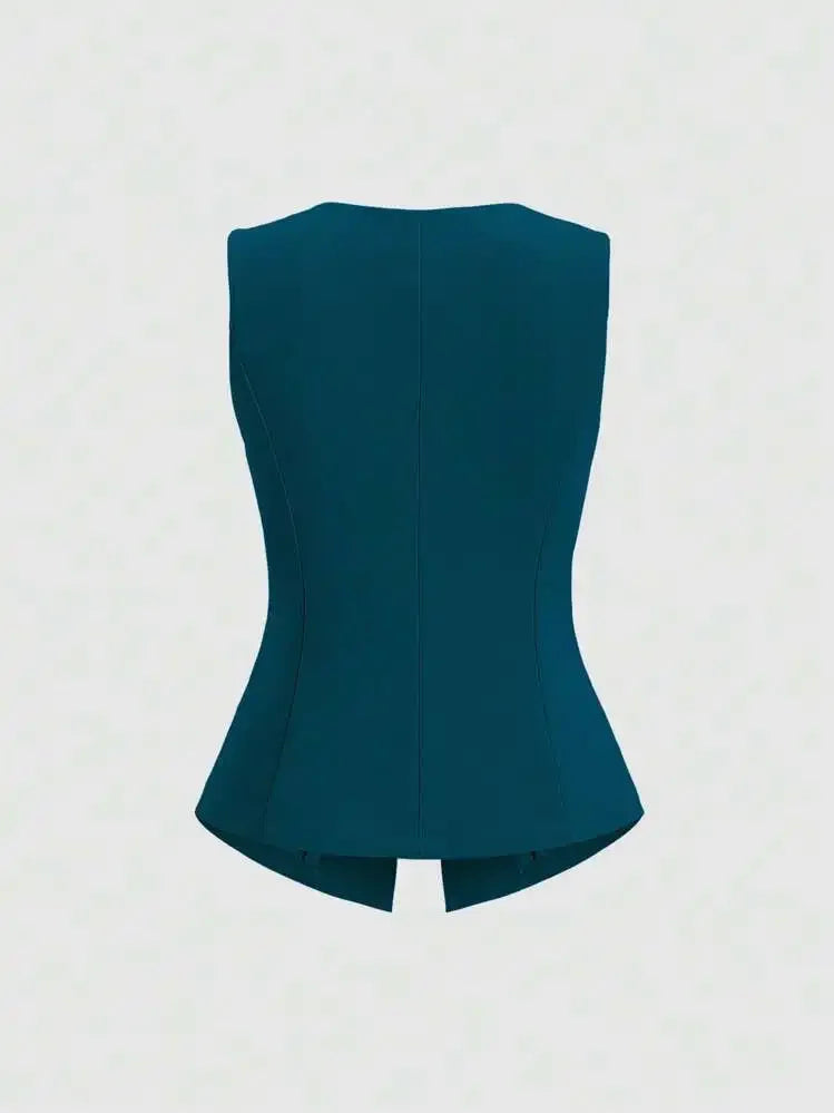 Fashionable Little Fragrance Style Women's Sleeveless round Neck Vest Waist-Cinching Pure Color Cross-Border Women's Jacket
