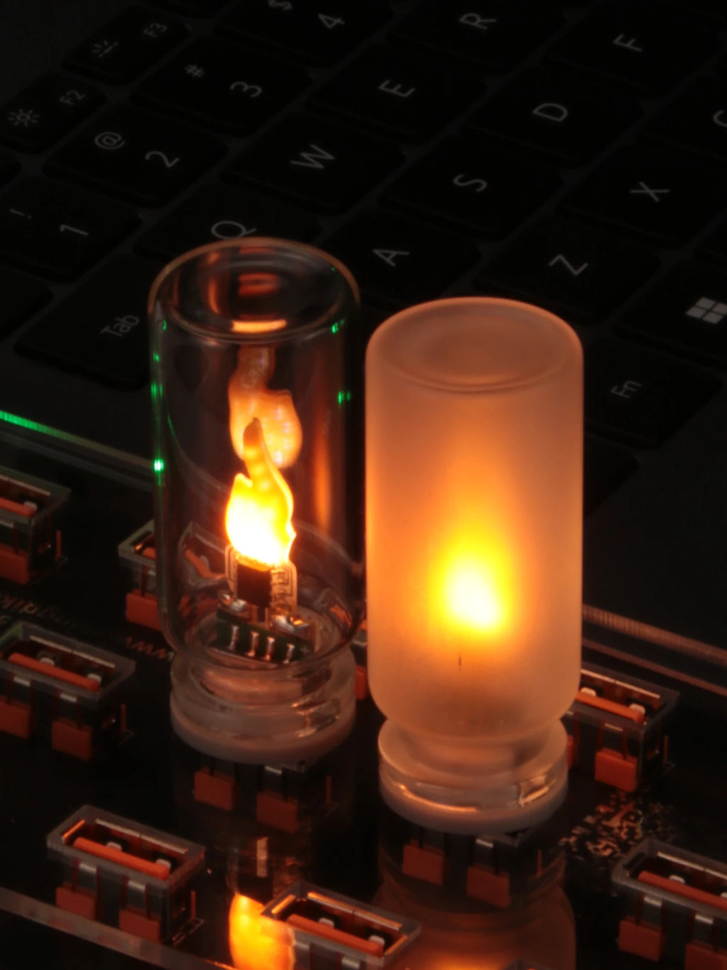 USB Flame Flickering LED Frosted Clear Glass Candle Night Light Simulated Flame for Car Home Room Laptop PC Festival Decoration